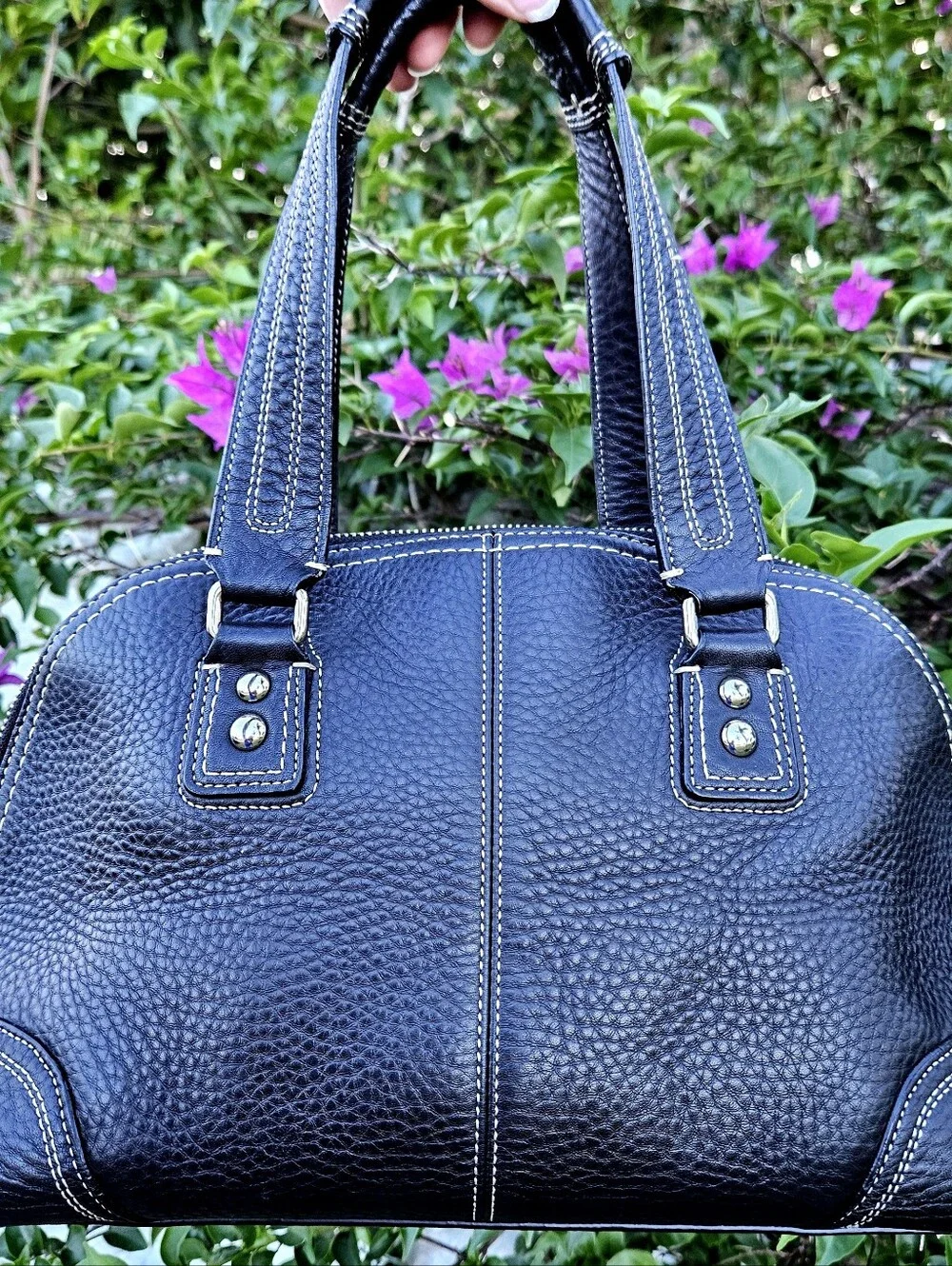 Coach Hampton Domed Satchel F13963 Black Pebbled Leather Turnlock Bag